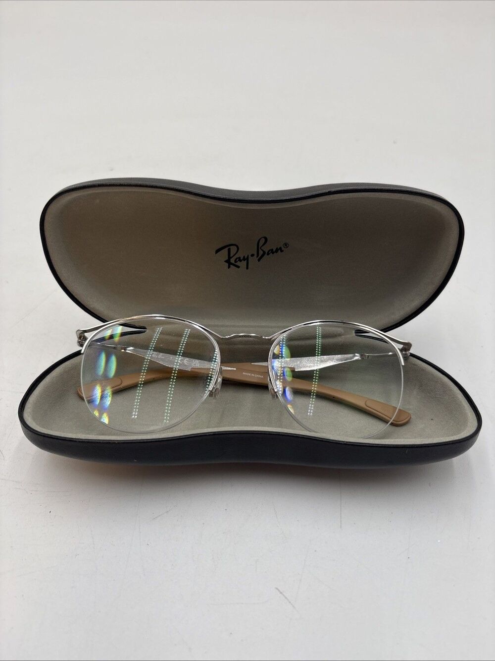 Ray-Ban eyeglasses RB 7553 3216 52 20 140 Silver Frame Tan Earpiece